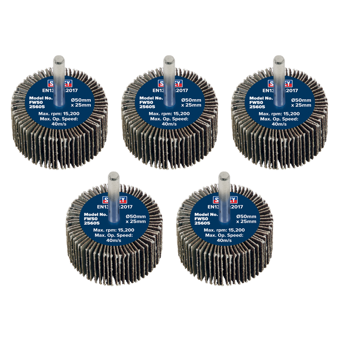 50 x 25mm Abrasive Flap Wheel with 6mm Shaft 60Grit - Pack of 5 | FW5025605