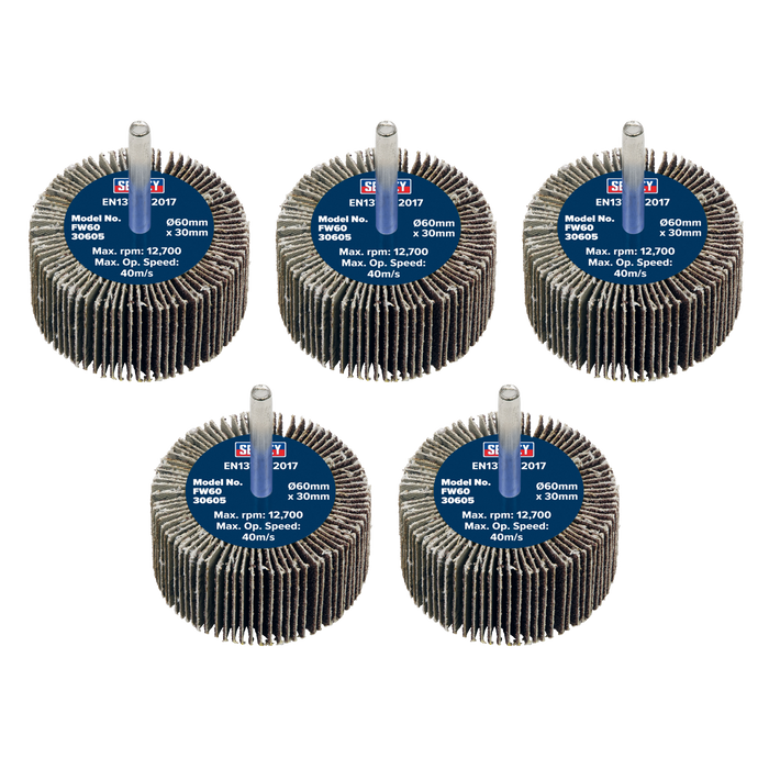 60 x 30mm Abrasive Flap Wheel with 6mm Shaft 60Grit - Pack of 5 | FW6030605