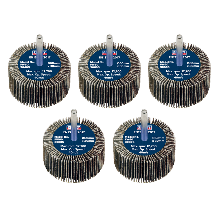 60 x 30mm Abrasive Flap Wheel on 6mm Shaft Assorted Grit - Pack of 5 | FW6030ASS