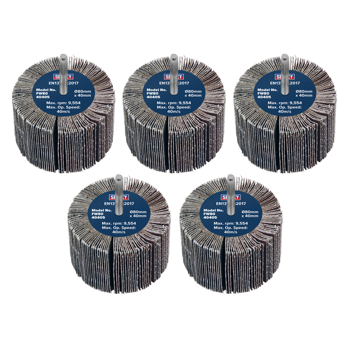 80 x 40mm Abrasive Flap Wheel with 6mm Shaft 40Grit - Pack of 5 | FW8040405