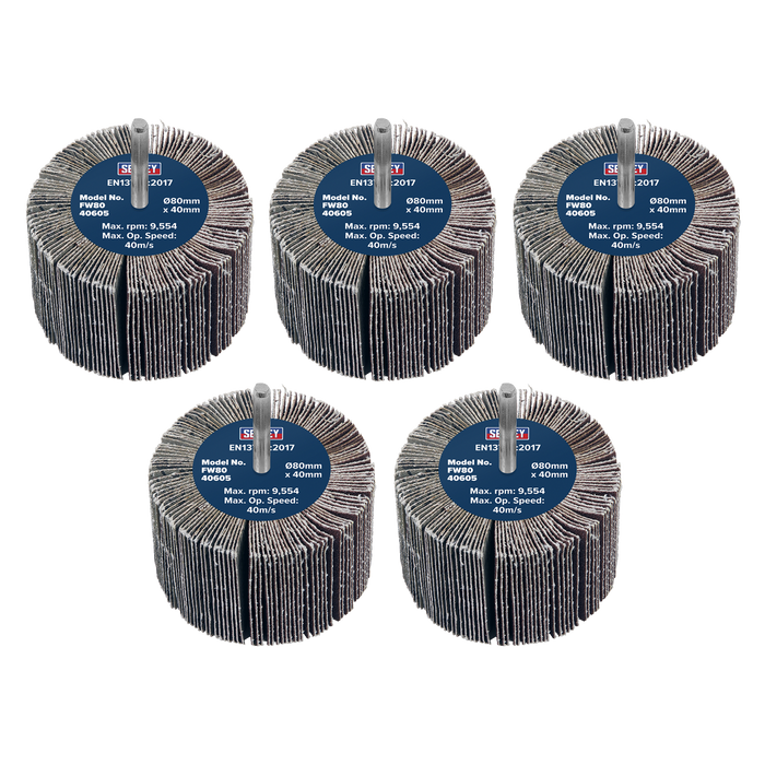 80 x 40mm Abrasive Flap Wheel with 6mm Shaft 60Grit - Pack of 5 | FW8040605