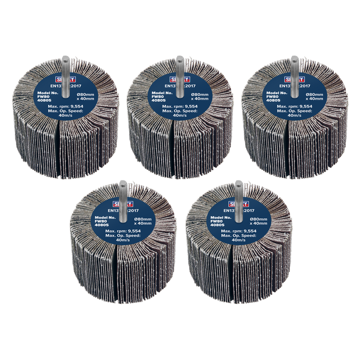 80 x 40mm Abrasive Flap Wheel with 6mm Shaft 80Grit - Pack of 5 | FW8040805