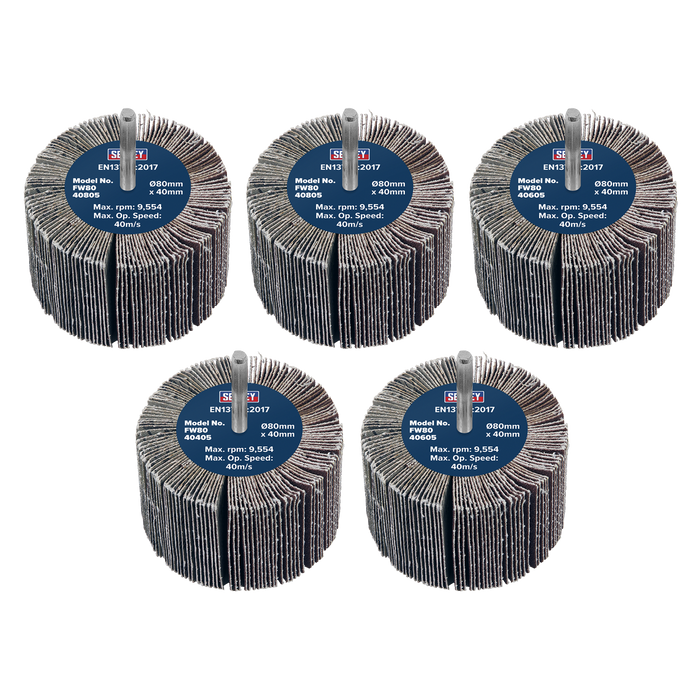 80 x 40mm Abrasive Flap Wheel on 6mm Shaft Assorted Grit - Pack of 5 | FW8040ASS
