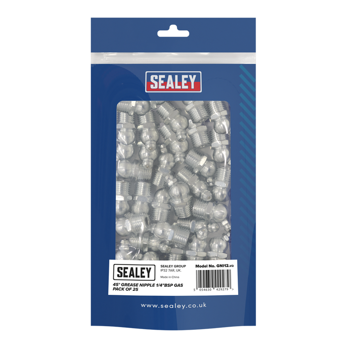 45° Grease Nipple 1/4"BSP Gas - Pack of 25 | GNI12