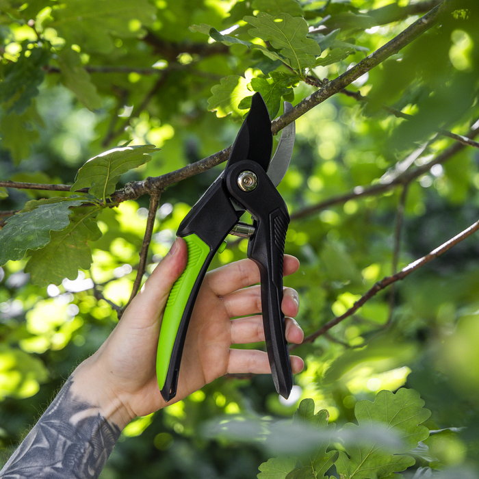 Bypass Secateurs with Soft Grip Handle, 3-Stage Safety Lock & Carbon Steel Blade, 220mm | GTSG004