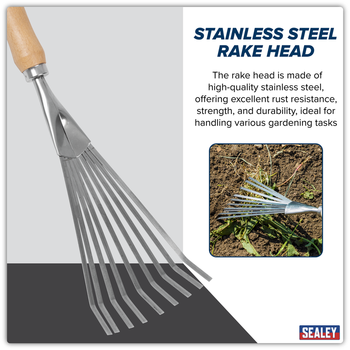 Premier Leaf Hand Rake with Ash Handle & Stainless Steel Tines | GTWH001