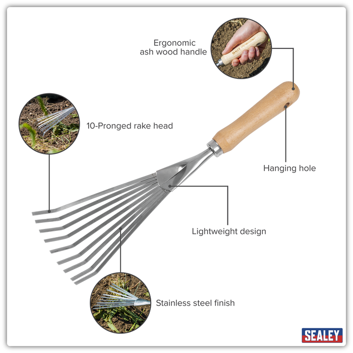 Premier Leaf Hand Rake with Ash Handle & Stainless Steel Tines | GTWH001