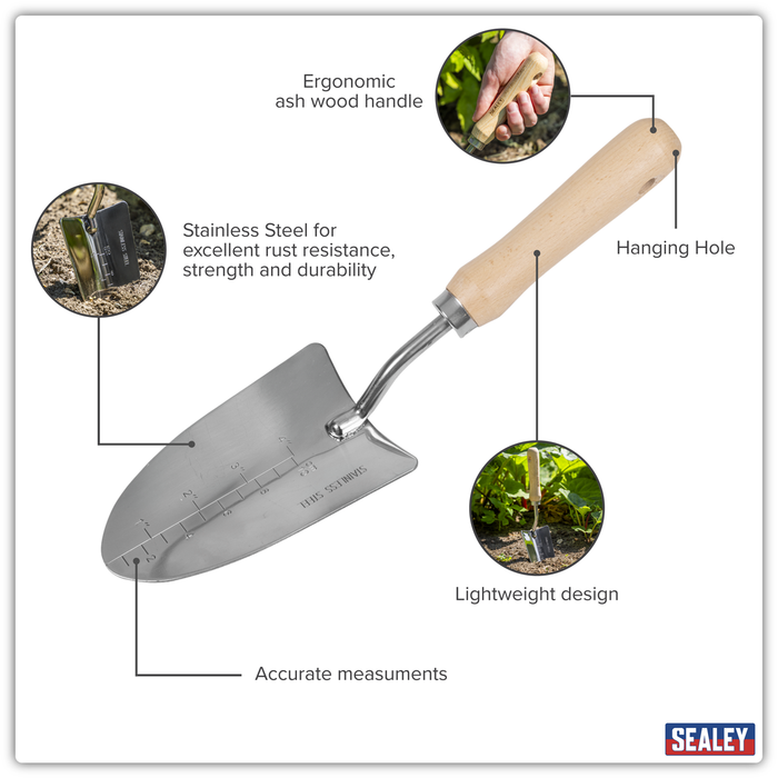 Premier Hand Trowel Hand Trowel with Ash Handle & Stainless Steel Blade | GTWH003