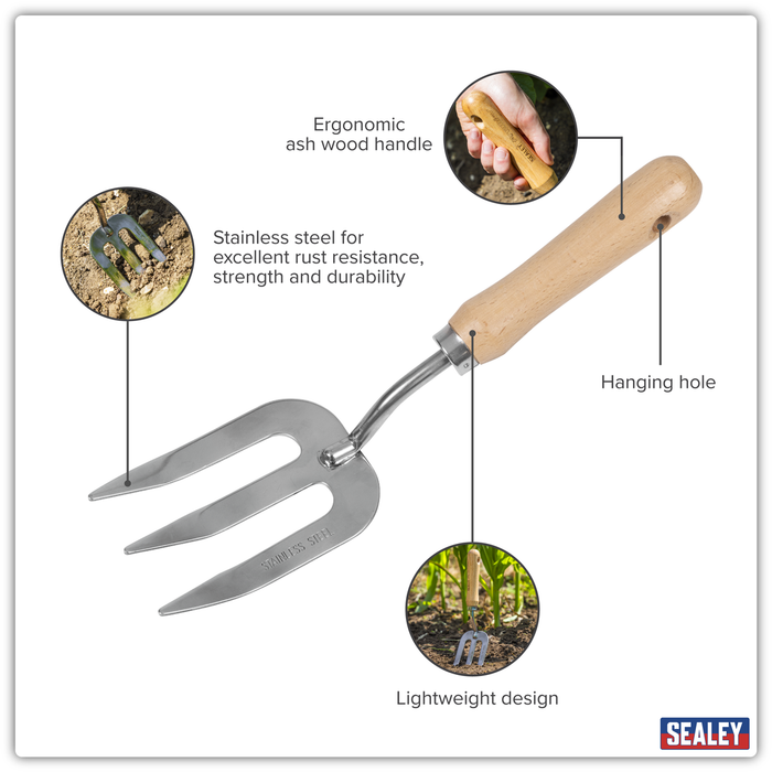 Premier Garden Hand Fork with Ash Handle & Stainless Steel Tines | GTWH007