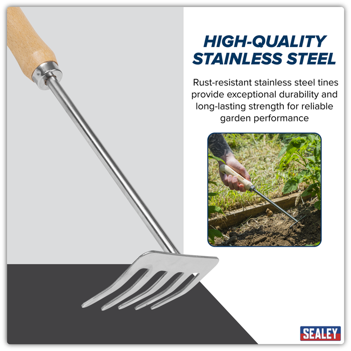 Premier Garden Hand Rake with Short Ash Handle & Stainless Steel Tines | GTWH020