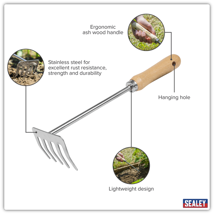 Premier Garden Hand Rake with Short Ash Handle & Stainless Steel Tines | GTWH020