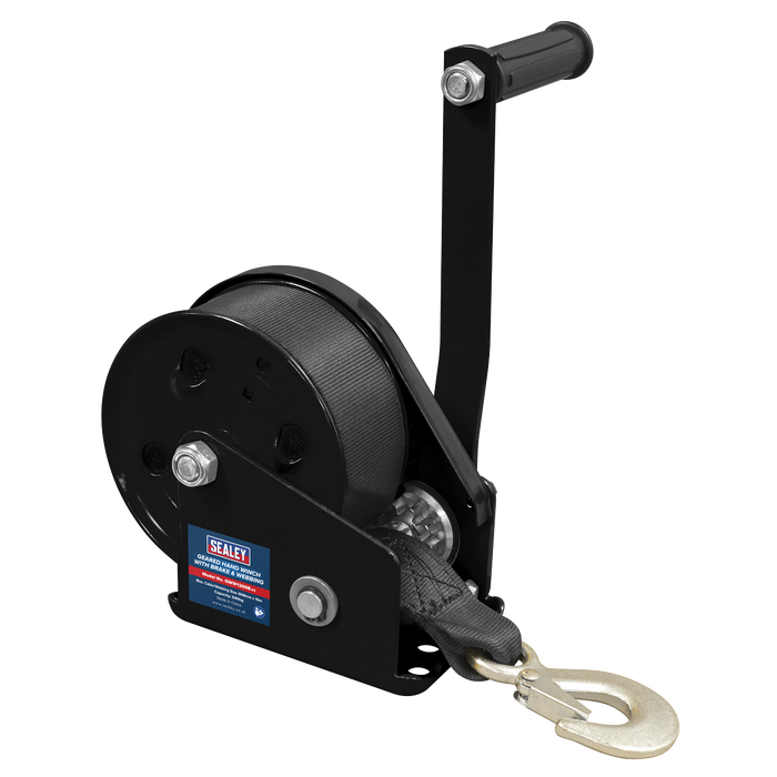 Geared Hand Winch with Brake & Webbing 540kg Capacity | GWW1200B