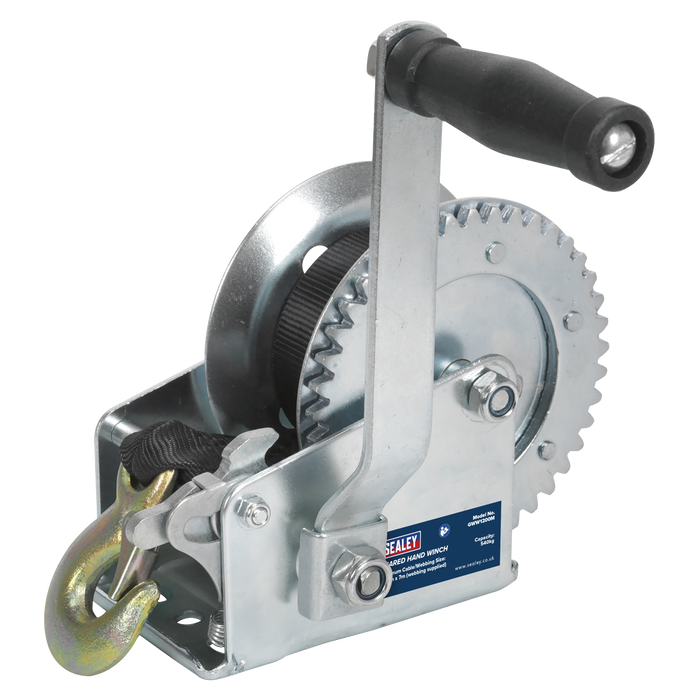 Geared Hand Winch with Webbing Strap 540kg Capacity | GWW1200M