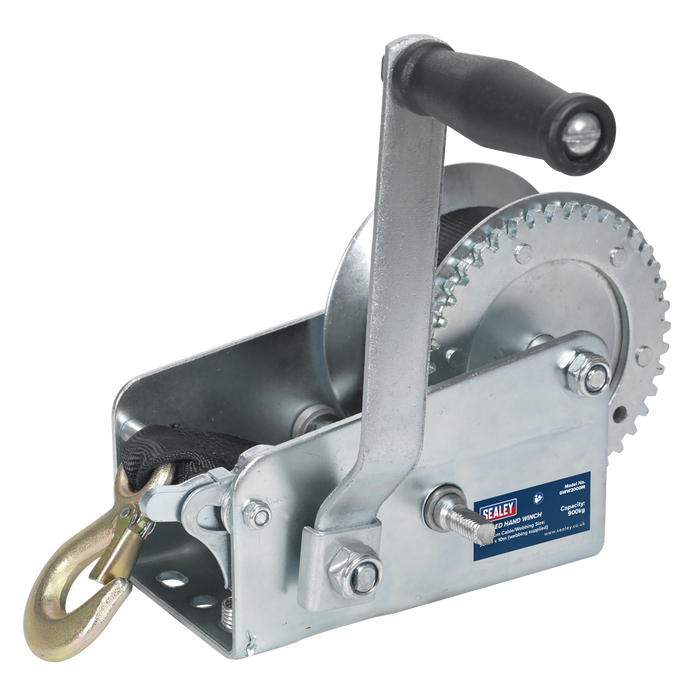 Geared Hand Winch with Webbing Strap 900kg Capacity | GWW2000M