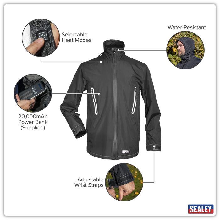 5V Heated Rain Jacket with Power Bank 20Ah - X-Large | HJ08KIT