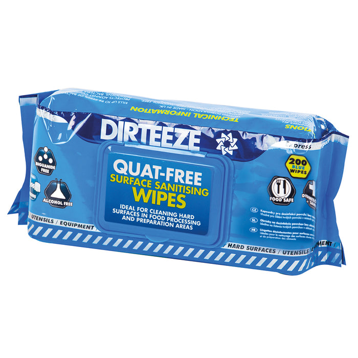 Dirteeze Quat-Free Santising Wipes Flowpack, Pack of 200 Wipes | HMAXF200QF