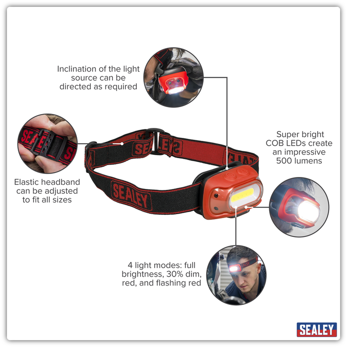 Rechargeable Head Torch with Auto-Sensor 8W COB LED - Red | HT08RR