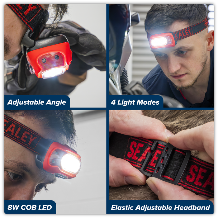 Rechargeable Head Torch with Auto-Sensor 8W COB LED - Red | HT08RR