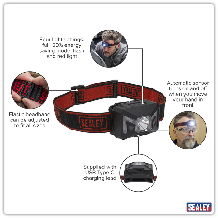 Rechargeable Head Torch with Auto-Sensor 3W SMD LED | HT102R
