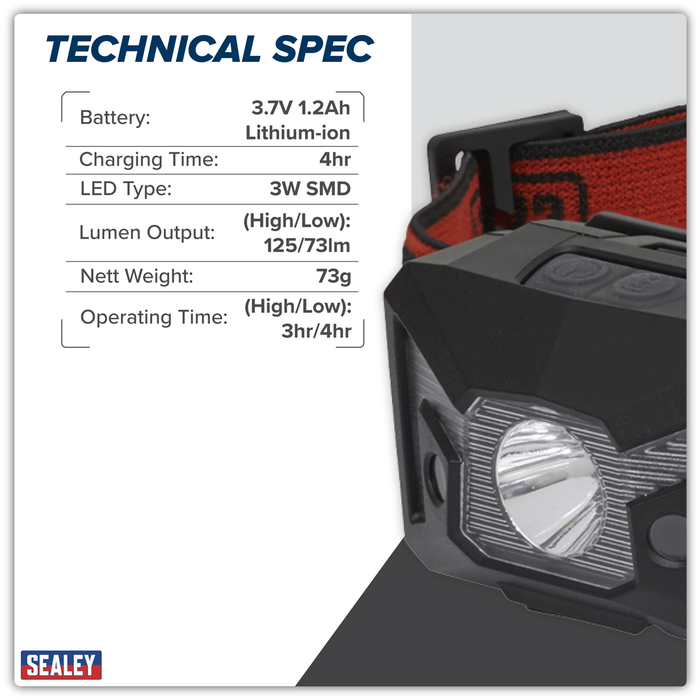 Rechargeable Head Torch with Auto-Sensor 3W SMD LED | HT102R