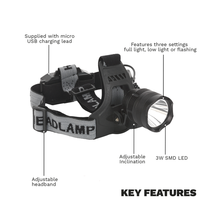 Rechargeable Head Torch 3W SMD LED | HT105LED