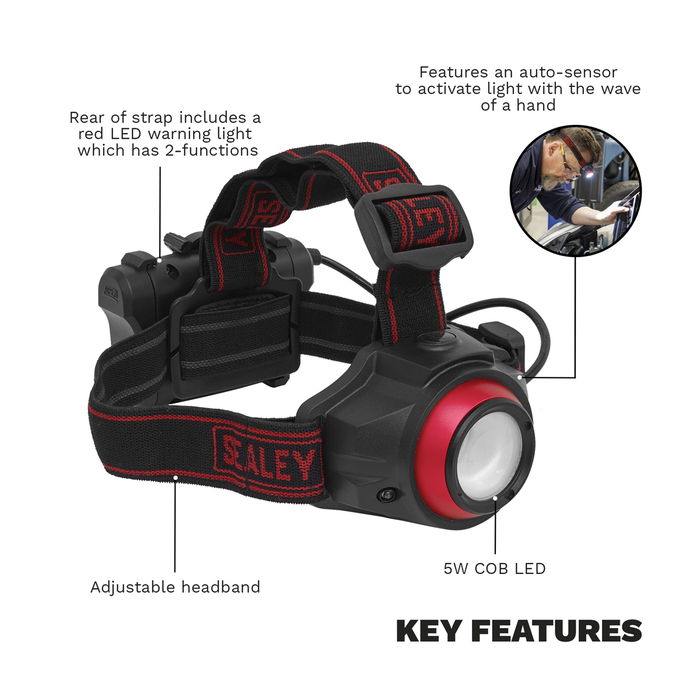 Rechargeable Head Torch with Auto-Sensor 5W COB LED | HT111R