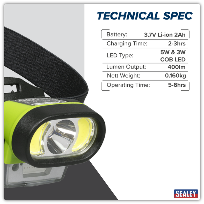 Rechargeable Head Torch with Auto-Sensor 5W & 3W COB LED | HT400LED