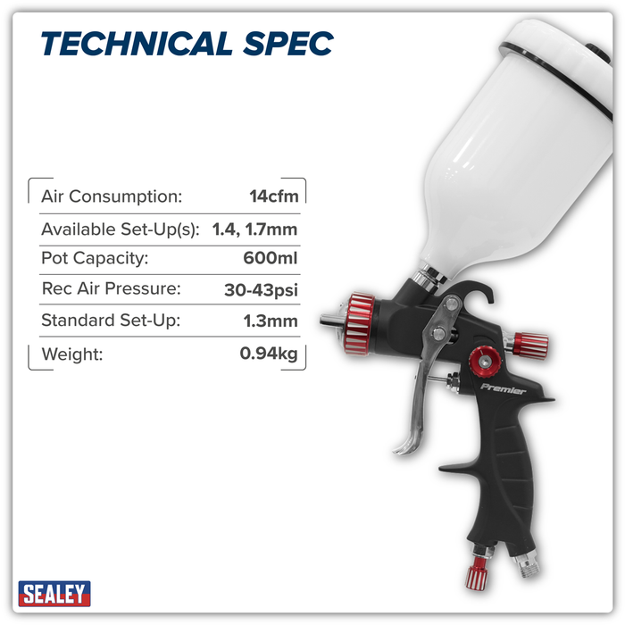 Premier Professional HVLP Gravity Feed Spray Gun 1.3mm Set-Up | HVLP01