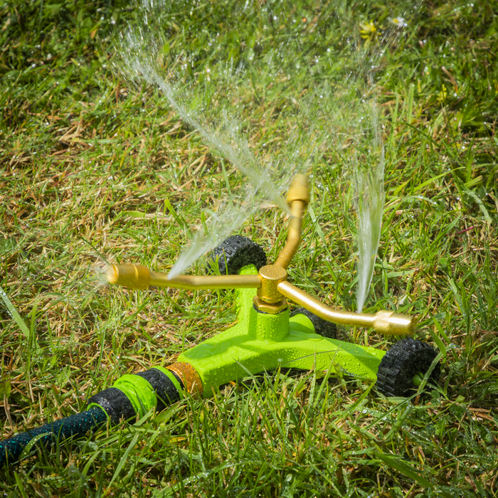 3-Arm Brass Sprinkler with Metal Wheeled Base | JS2032