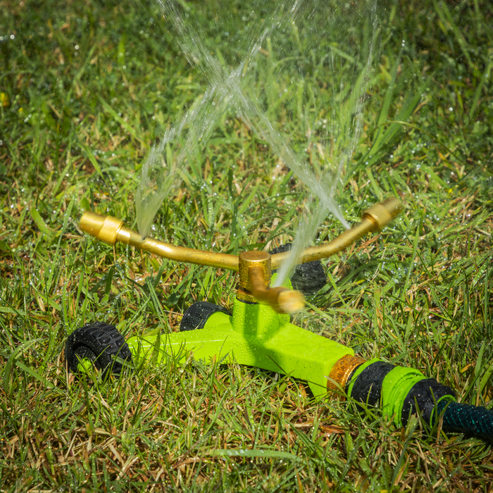 3-Arm Brass Sprinkler with Metal Wheeled Base | JS2032