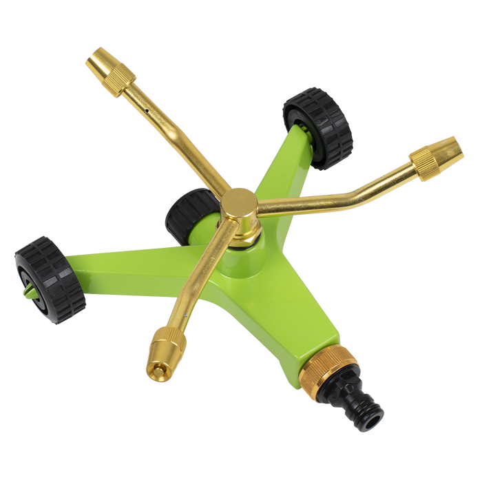 3-Arm Brass Sprinkler with Metal Wheeled Base | JS2032