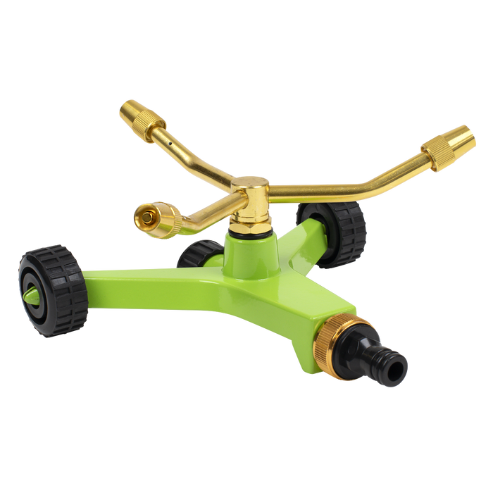 3-Arm Brass Sprinkler with Metal Wheeled Base | JS2032