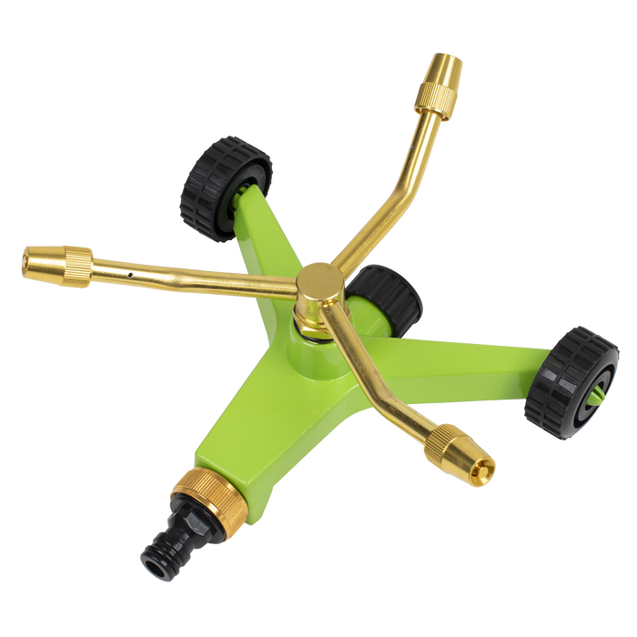 3-Arm Brass Sprinkler with Metal Wheeled Base | JS2032