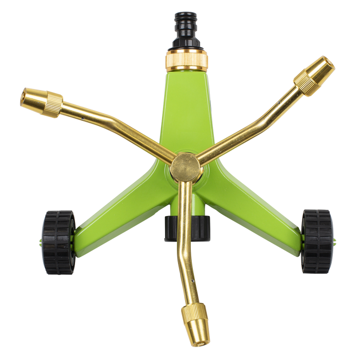 3-Arm Brass Sprinkler with Metal Wheeled Base | JS2032