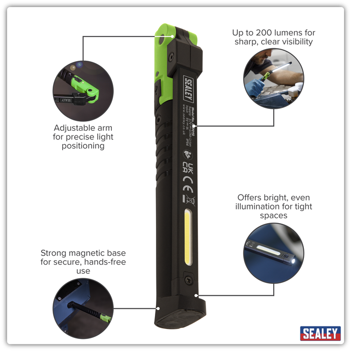 Rechargeable Slim Folding Pocket Light 2 COB & 1 SMD LED - Green | LED01G