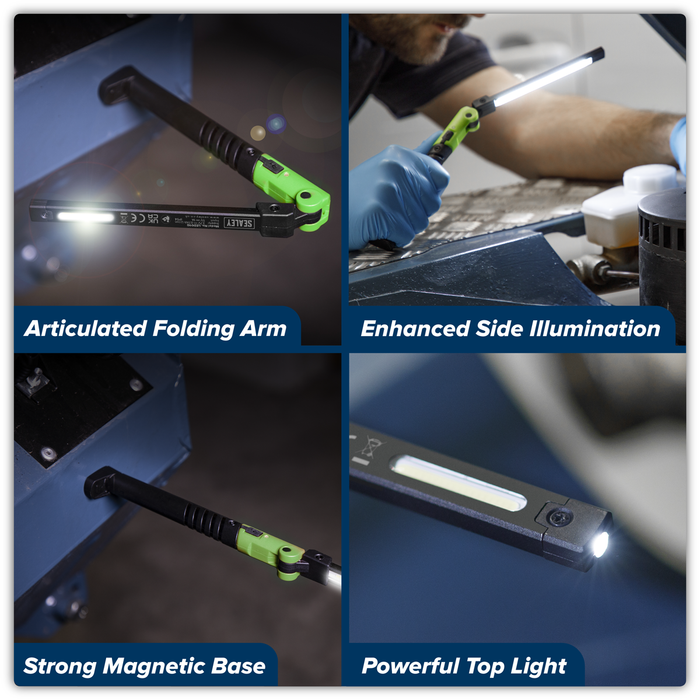 Rechargeable Slim Folding Pocket Light 2 COB & 1 SMD LED - Green | LED01G