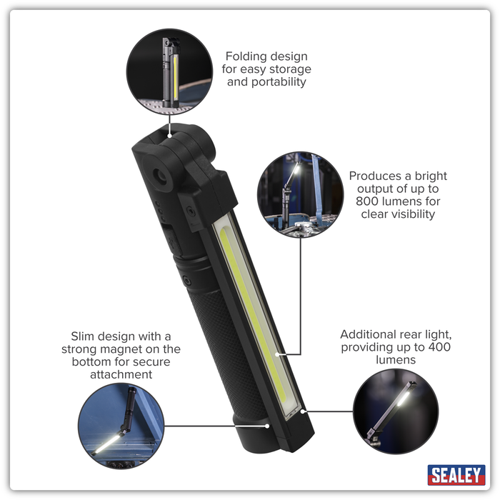 Rechargeable Aluminium Folding Pocket Light 2 COB & 1 SMD LED | LED02G