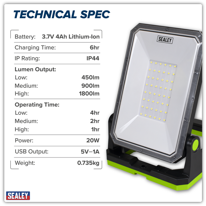 Rechargeable Portable Floodlight & Power Bank 20W SMD LED | LED1800PB