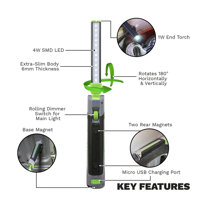 Rechargeable Slim Folding Inspection Light 4W & 1W SMD LED | LED180