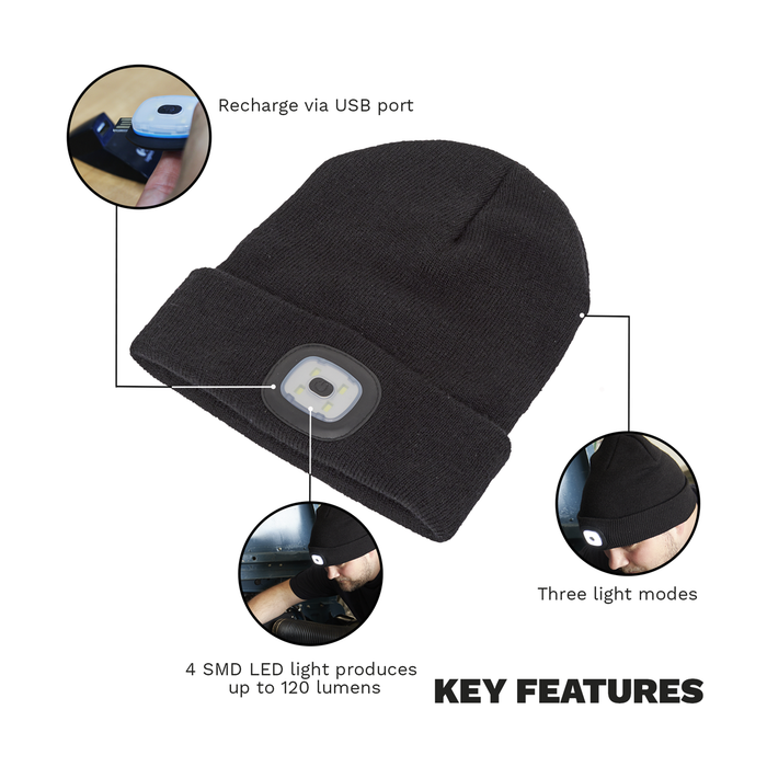 Rechargeable USB Beanie Hat 1W SMD LED | LED185