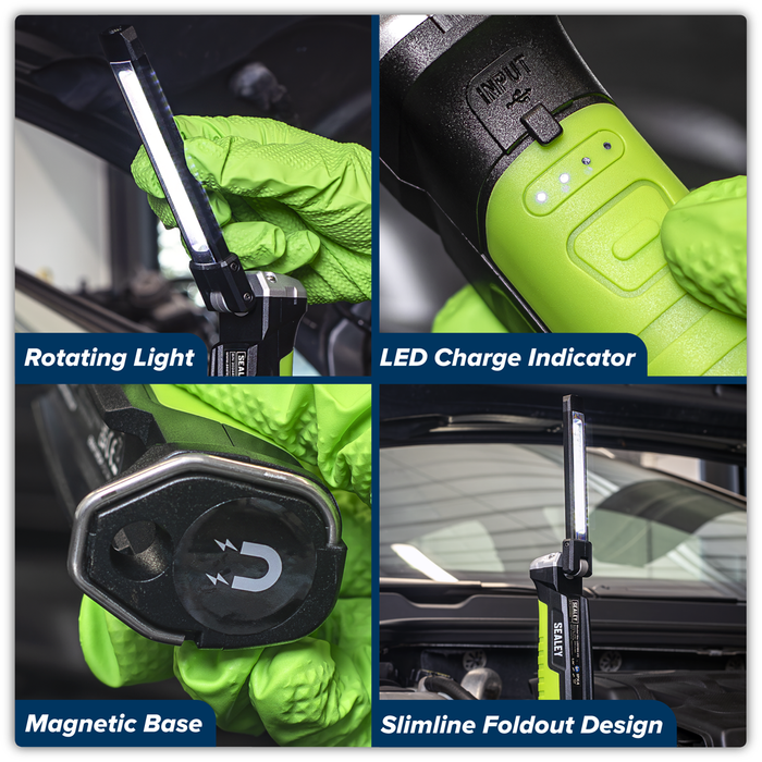 Rechargeable Slim Folding Inspection Light 6W COB LED & 1W SMD LED Lithium-ion | LED186