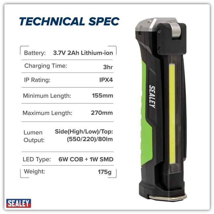 Rechargeable Slim Folding Inspection Light 6W COB LED & 1W SMD LED Lithium-ion | LED186