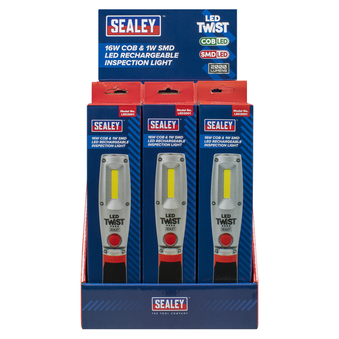 LED Twist® Rechargeable Inspection Light 16W COB & 1W SMD LED - Display Box of 12 | LED2001DB