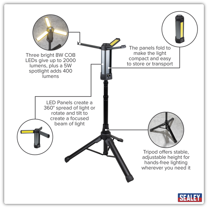 Rechargeable Flexible Floodlight with Tripod 24W COB LED & 5W SMD LED | LED240