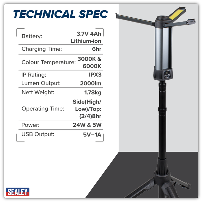 Rechargeable Flexible Floodlight with Tripod 24W COB LED & 5W SMD LED | LED240