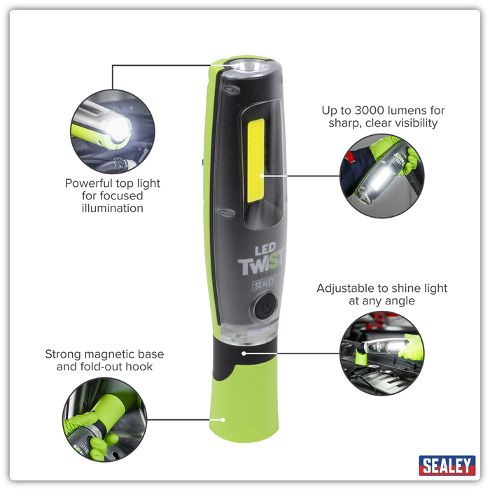 Rechargeable LED Twist® Inspection Light 20W COB + 3W SMD, 3000lm, Magnetic Base & Power Bank | LED3001G