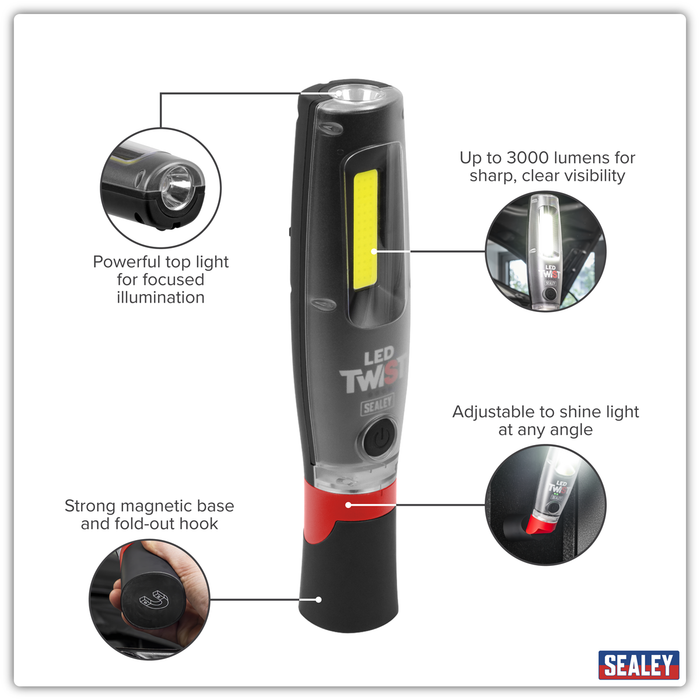 Rechargeable LED Twist® Inspection Light 20W COB & 3W SMD, 3000lm, Magnetic Base & Power Bank | LED3001