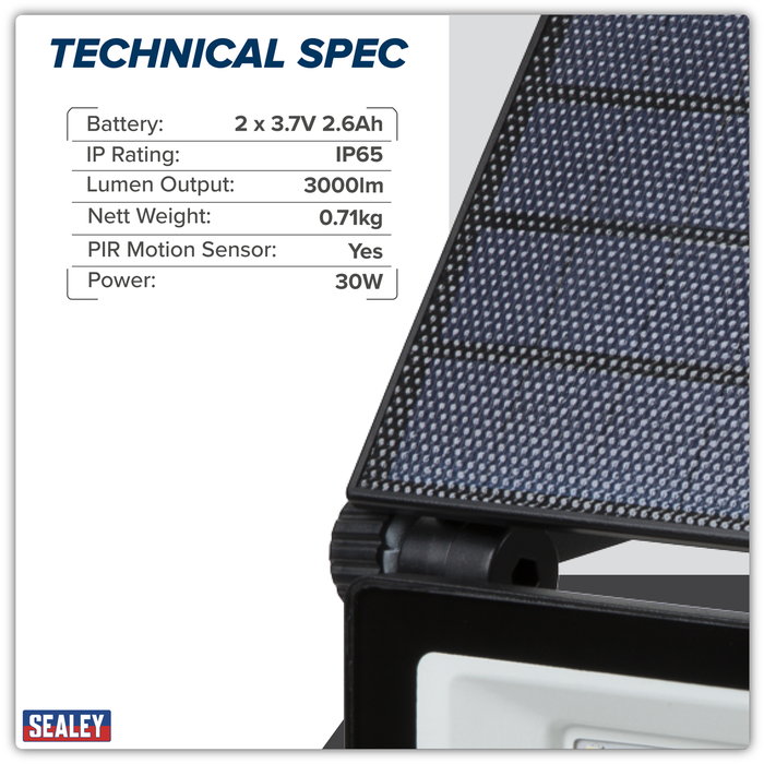 Extra-Slim Solar Floodlight with Wall Bracket 30W SMD LED | LED30S