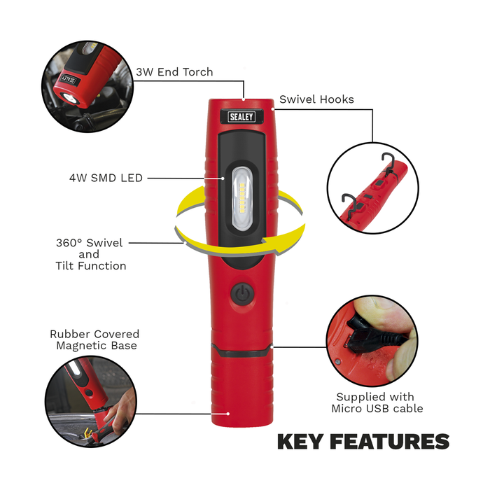 Rechargeable 360° Inspection Light 4W & 3W SMD LED - Red | LED3602R