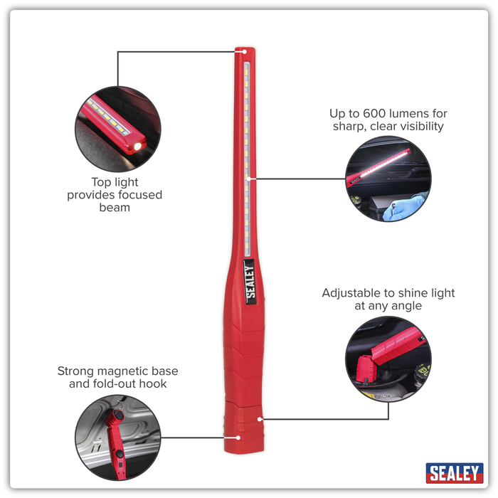 Rechargeable 360° Slim Inspection Light 8W & 1W SMD LED - Red | LED3604R